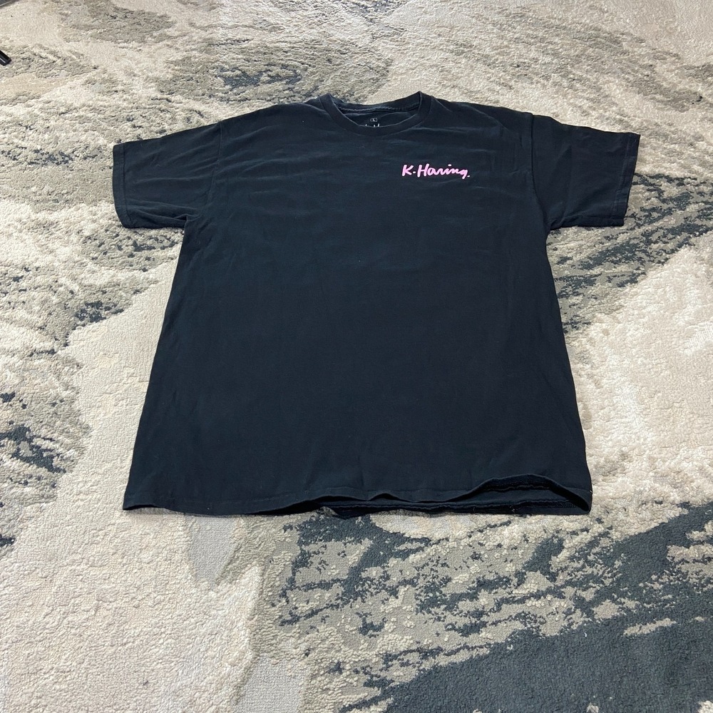 Keith Haring T Shirt Sz Large Black Cotton Short Sleeve Crew Neck Casual Tee